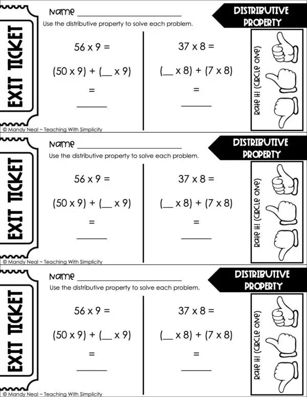 4th Grade Multiplication – Distributive Property Exit Ticket 1