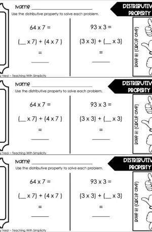 4th Grade Multiplication – Distributive Property Exit Ticket 2