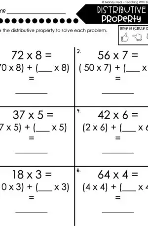 4th Grade Multiplication – Distributive Property Worksheet 1