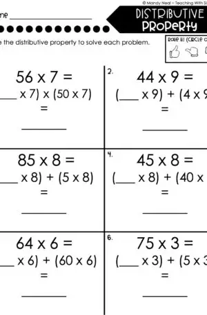 4th Grade Multiplication – Distributive Property Worksheet 2