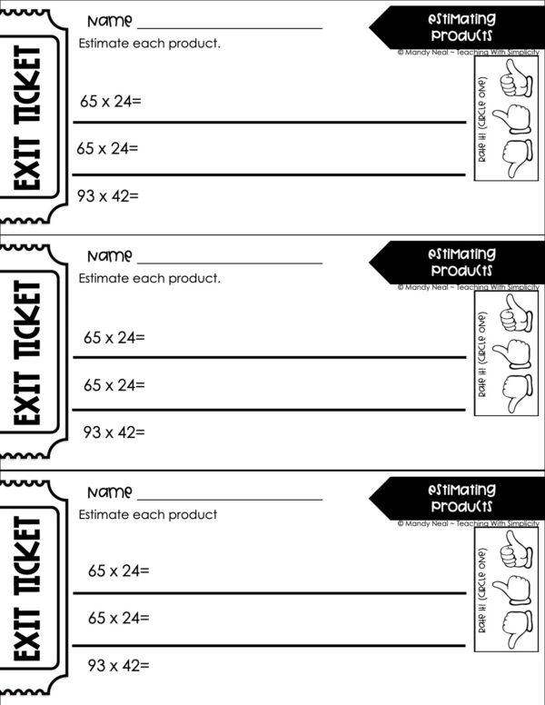 4th Grade Multiplication – Estimating Products Exit Ticket 2