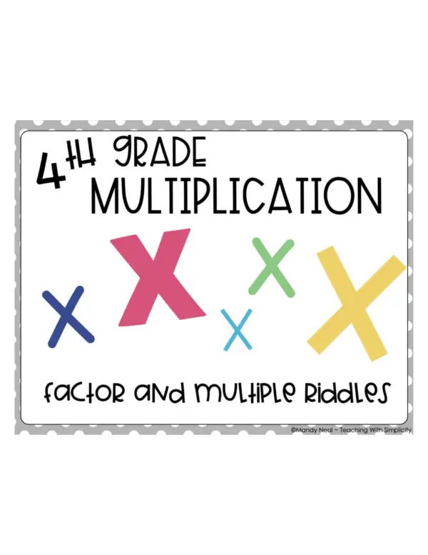 4th Grade Multiplication – Factor and Multiple Riddles Math Center