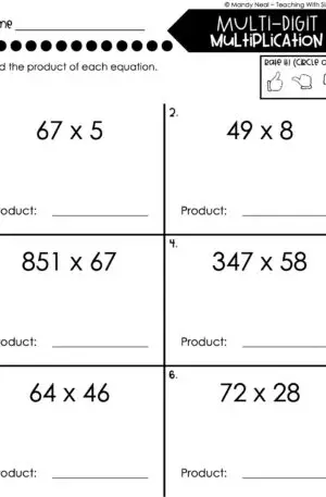 4th Grade Multiplication – Multi-Digit Multiplication Worksheet 1