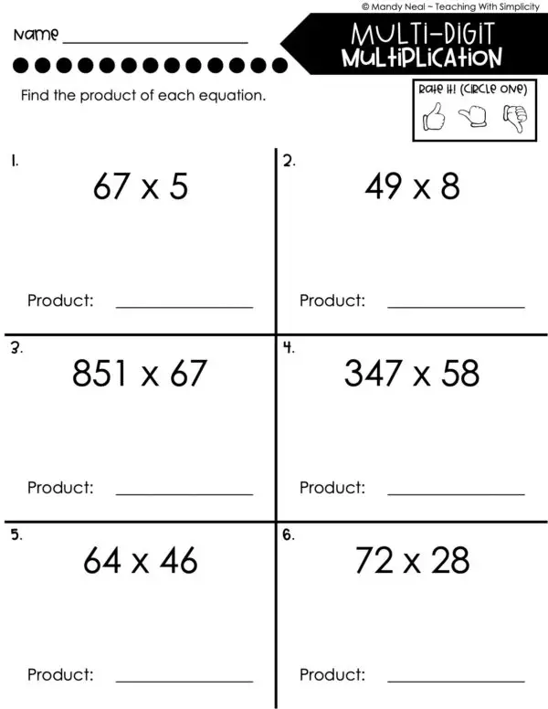 4th Grade Multiplication – Multi-Digit Multiplication Worksheet 1