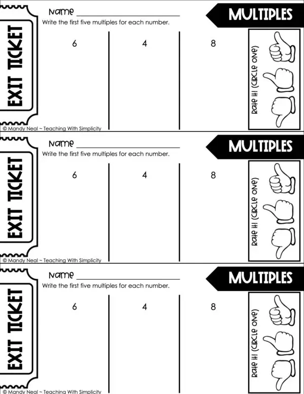 4th Grade Multiplication – Multiples Exit Ticket 2