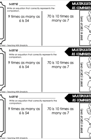 4th Grade Multiplication – Multiplication as Comparison Exit Ticket 1