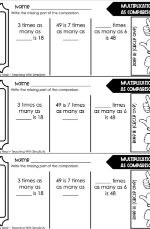 4th Grade Multiplication – Multiplication as Comparison Exit Ticket 2