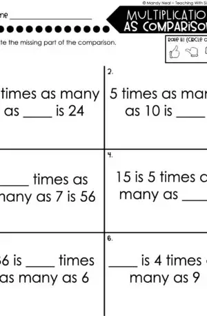 4th Grade Multiplication – Multiplication as Comparison Worksheet 2