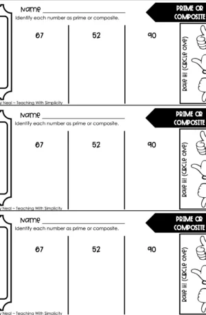 4th Grade Multiplication – Prime or Composite Exit Ticket 1