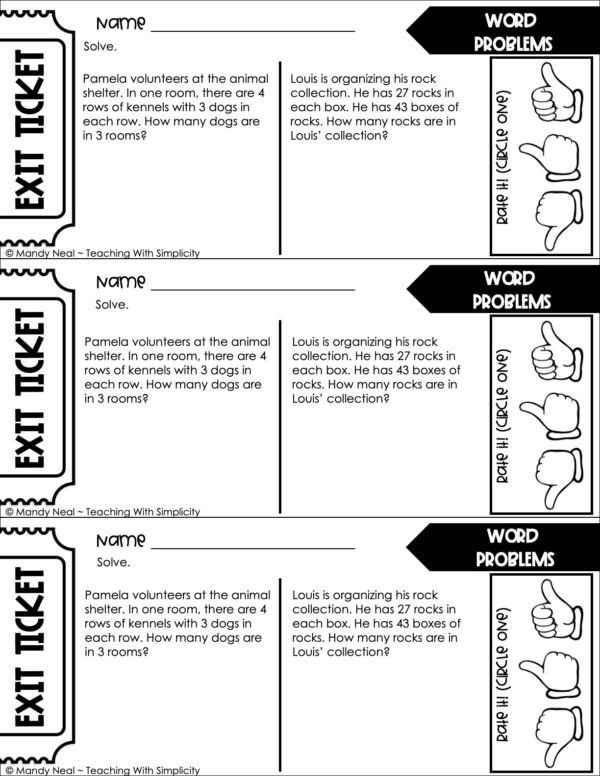 4th Grade Multiplication – Word Problems Exit Ticket 1