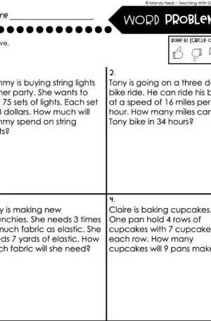 4th Grade Multiplication – Word Problems Worksheet 2