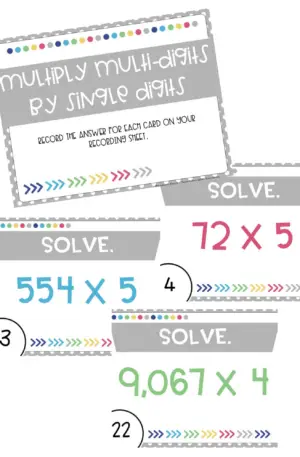 4th Grade Multiply Multi-Digits by Single Digits Task Cards (Printable)