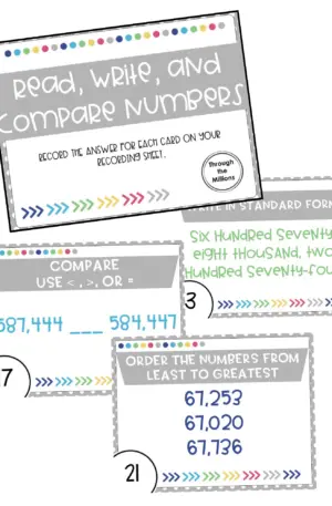 4th Grade Read Write and Compare Numbers Task Cards (Printable)