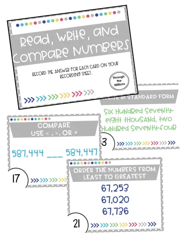 4th Grade Read Write and Compare Numbers Task Cards (Printable)