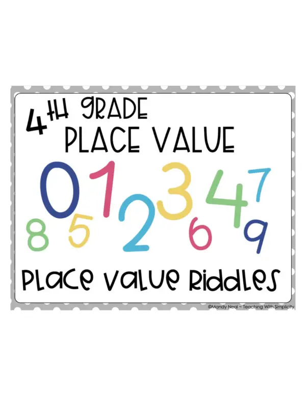 4th Grade Riddles Place Value Center