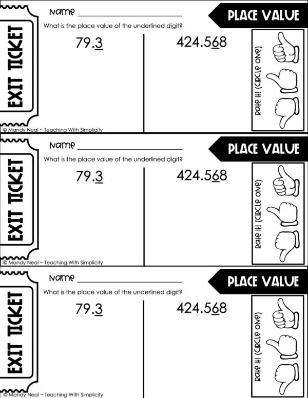 5th Grade Place Value - Place Value Through Thousandths Exit Ticket 1