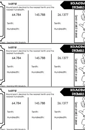 5th Grade Place Value - Rounding Decimals Exit Ticket 2