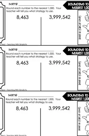 4th Grade Place Value - Rounding Using a Number Line Exit Ticket 2