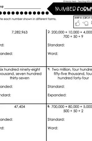 4th Grade Place Value Read and Write Whole Numbers Homework 2