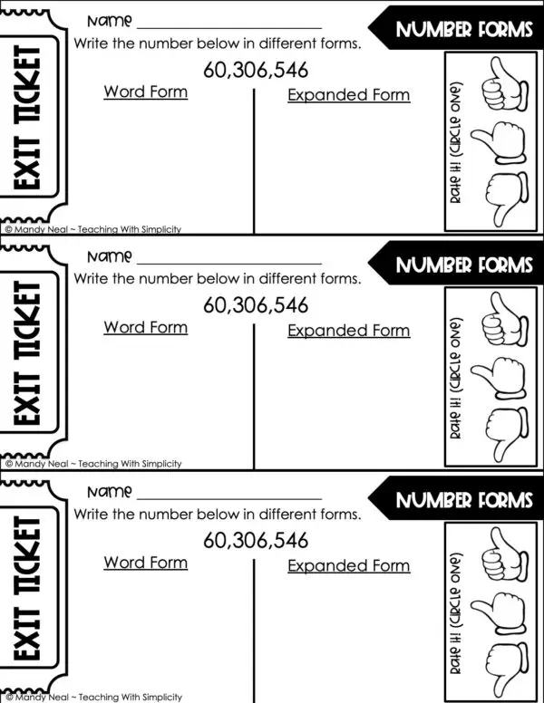 5th Grade Place Value - Place Value Through Millions Exit Ticket 1