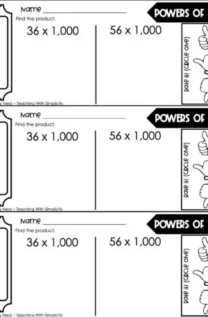 5th Grade Place Value - Powers of 10 Exit Ticket 1