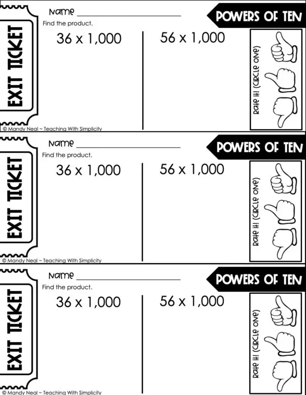 5th Grade Place Value - Powers of 10 Exit Ticket 1