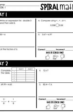 5th Grade 1st Quarter Spiral Math – Week 1 (Editable)