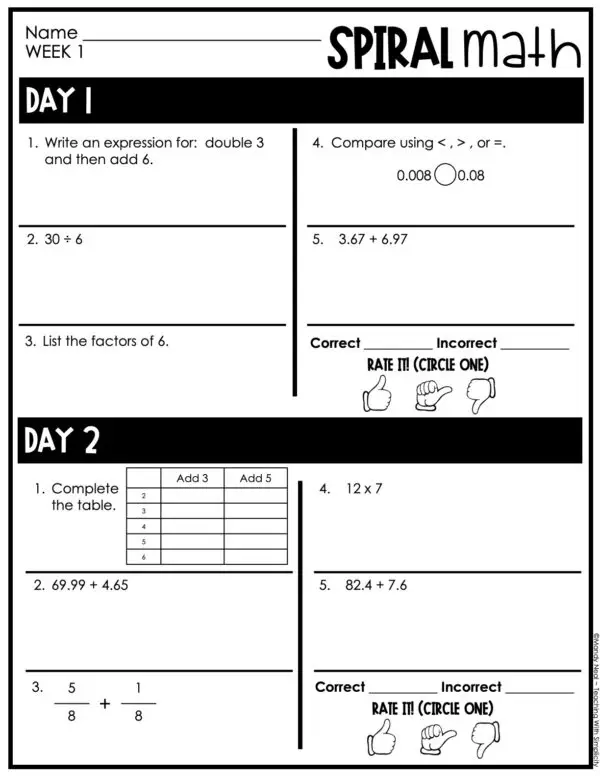 5th Grade 1st Quarter Spiral Math – Week 1 (Editable)