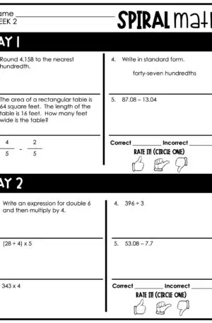 5th Grade 1st Quarter Spiral Math – Week 2 (Editable)