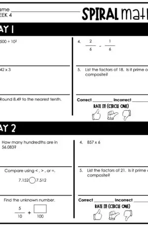 5th Grade 1st Quarter Spiral Math – Week 4 (Editable)