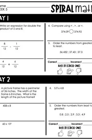 5th Grade 1st Quarter Spiral Math – Week 5 (Editable)