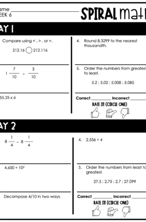 5th Grade 1st Quarter Spiral Math – Week 6 (Editable)