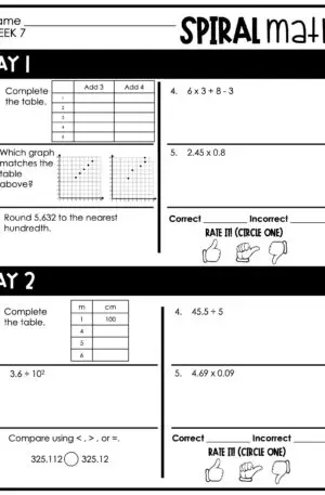 5th Grade 1st Quarter Spiral Math – Week 7 (Printable)