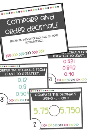 5th Grade Compare and Order Decimals Task Cards (Printable)