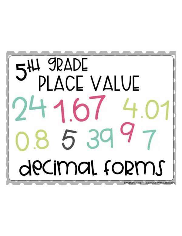 5th Grade Decimal Forms Center