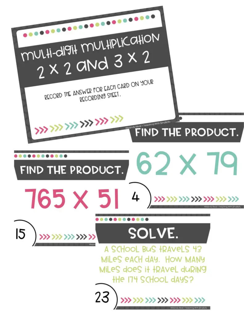 5th Grade Multi-Digit Multiplication 2 x 2 and 3 x 2 Task Cards (Printable)