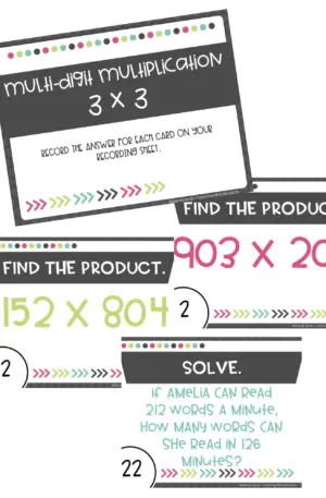 5th Grade Multi-Digit Multiplication 3 x 3 Task Cards (Printable)