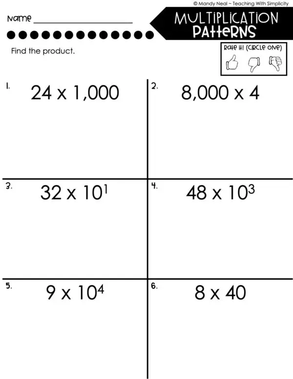 5th Grade Multiplication – Multiplication Patterns Worksheet 1 ...