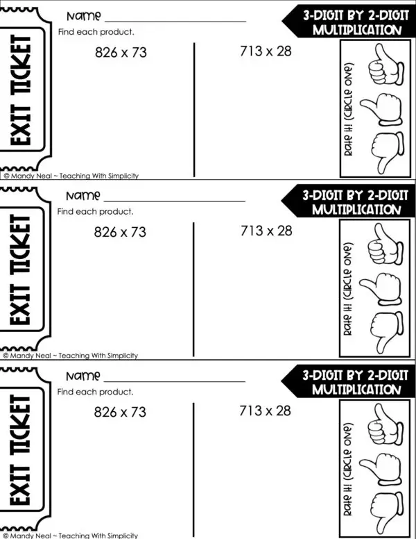 5th Grade Multiplication – 3-Digit by 2-Digit Multiplication Exit Ticket 2