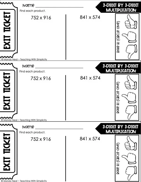 5th Grade Multiplication – 3-Digit by 3-Digit Multiplication Exit Ticket 1