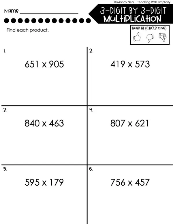 5th Grade Multiplication – 3-Digit by 3-Digit Multiplication Worksheet 1