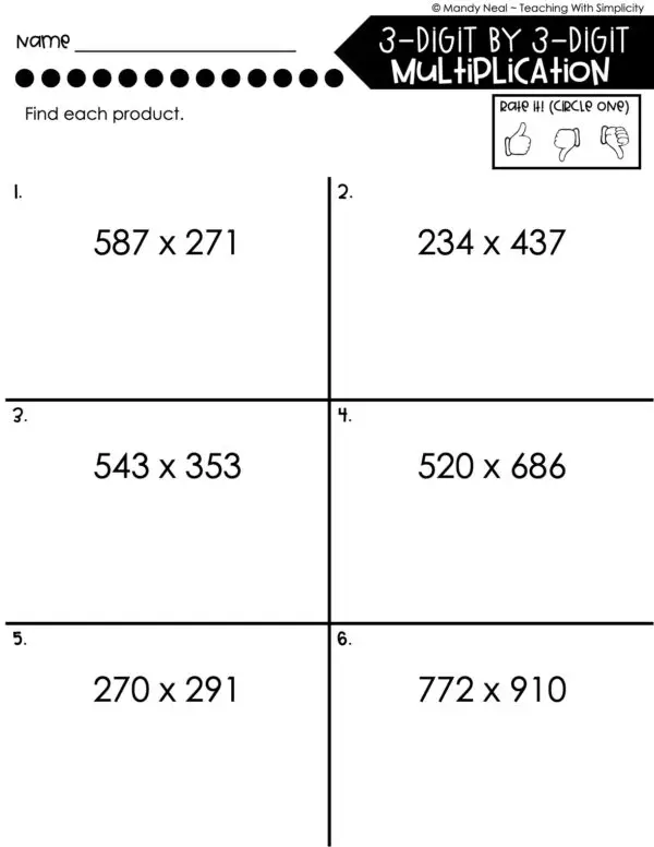 5th Grade Multiplication – 3-Digit by 3-Digit Multiplication Worksheet 2