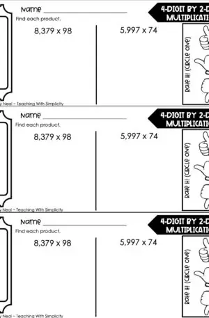 5th Grade Multiplication – 4-Digit by 2-Digit Multiplication Exit Ticket 1