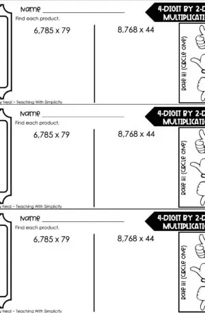 5th Grade Multiplication – 4-Digit by 2-Digit Multiplication Exit Ticket 2