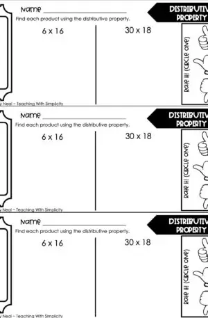 5th Grade Multiplication – Distributive Property Exit Ticket 1