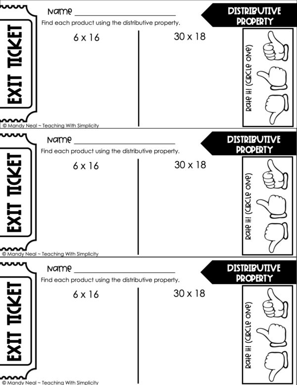 5th Grade Multiplication – Distributive Property Exit Ticket 1