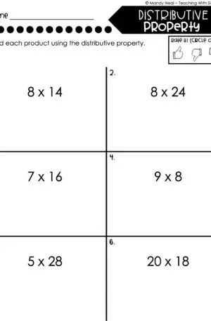 5th Grade Multiplication – Distributive Property Worksheet 1