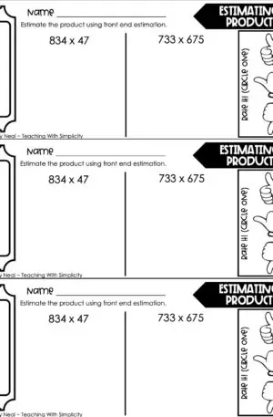 5th Grade Multiplication – Estimating Products Exit Ticket 1