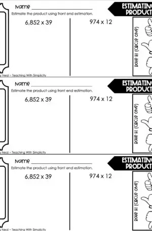 5th Grade Multiplication – Estimating Products Exit Ticket 2