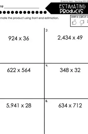 5th Grade Multiplication – Estimating Products Worksheet 1